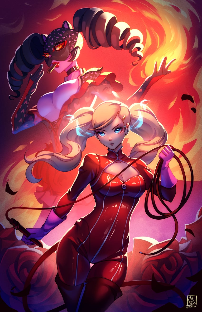 takamaki anne, panther, and carmen (persona and 1 more) drawn by alina_l