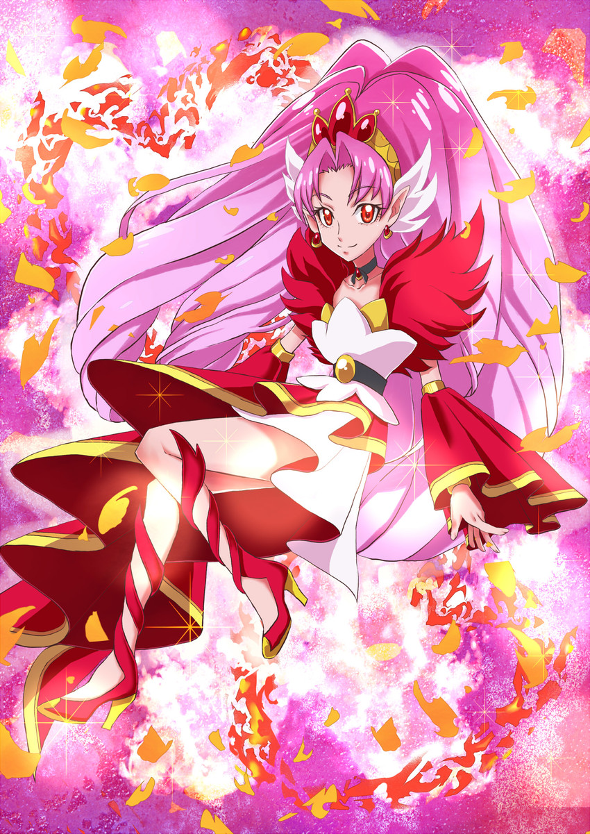 akagi towa and cure scarlet (precure and 1 more) drawn by amawa_kazuhiro