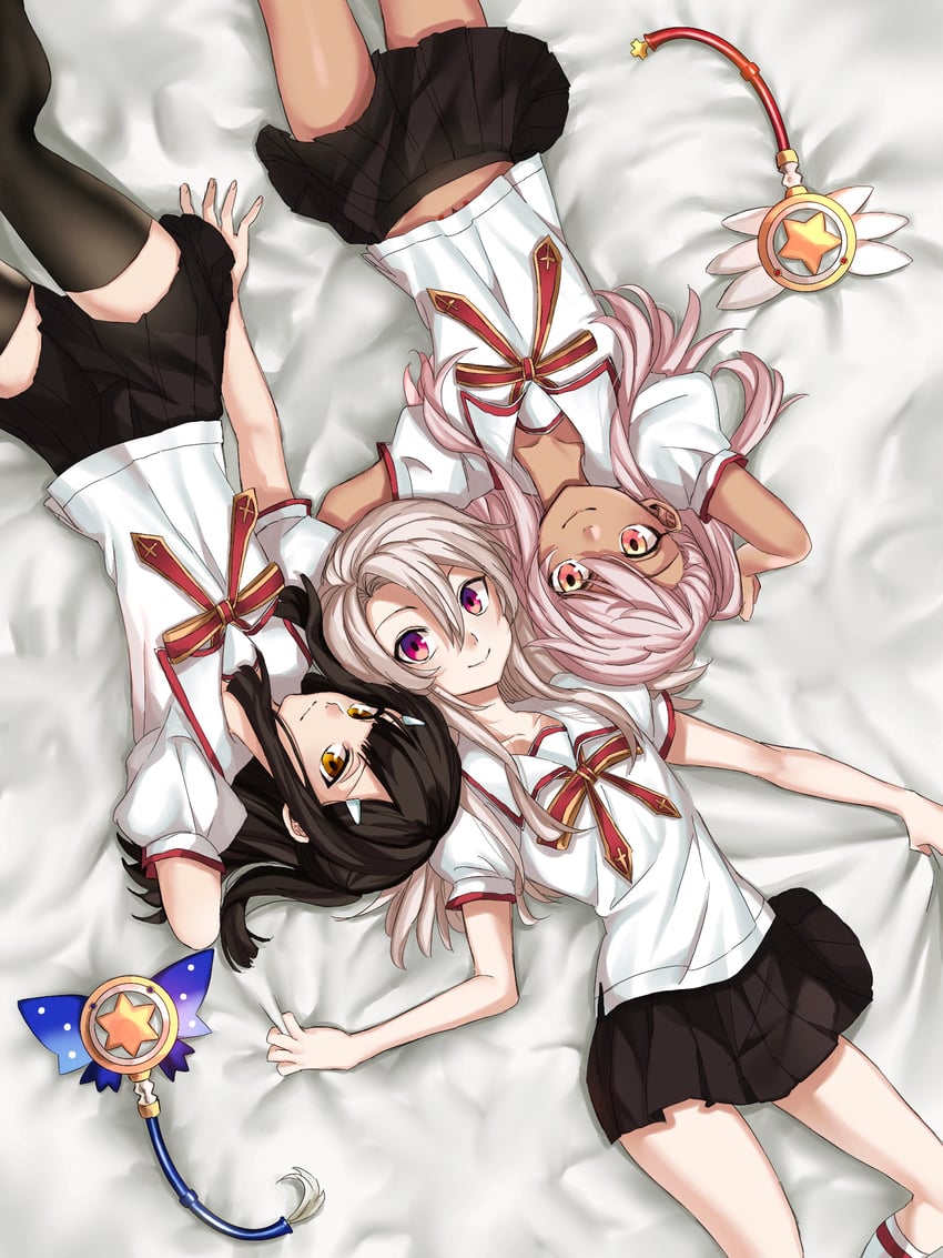 illyasviel von einzbern, chloe von einzbern, miyu edelfelt, magical ruby, and magical sapphire (fate and 1 more) drawn by ameman