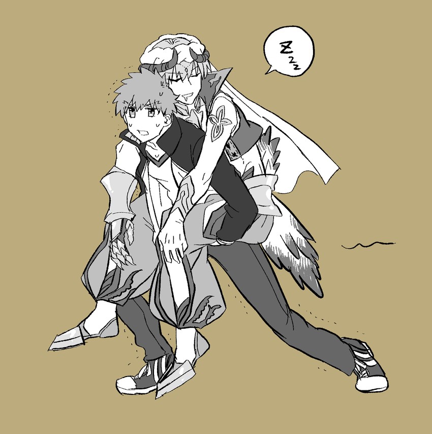 emiya shirou and gilgamesh (fate and 2 more) drawn by none_(kameko227)