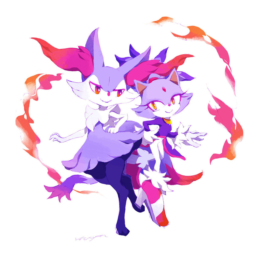 blaze the cat and braixen (pokemon and 2 more) drawn by hal_(user_hgdu3254)