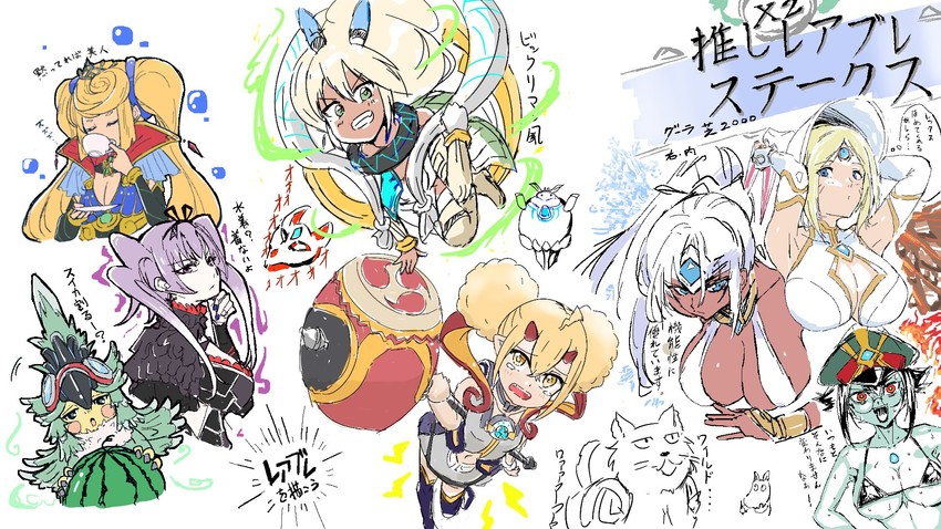 finch, newt, perun, electra, sheba, and 3 more (xenoblade chronicles and 1 more) drawn by ereka