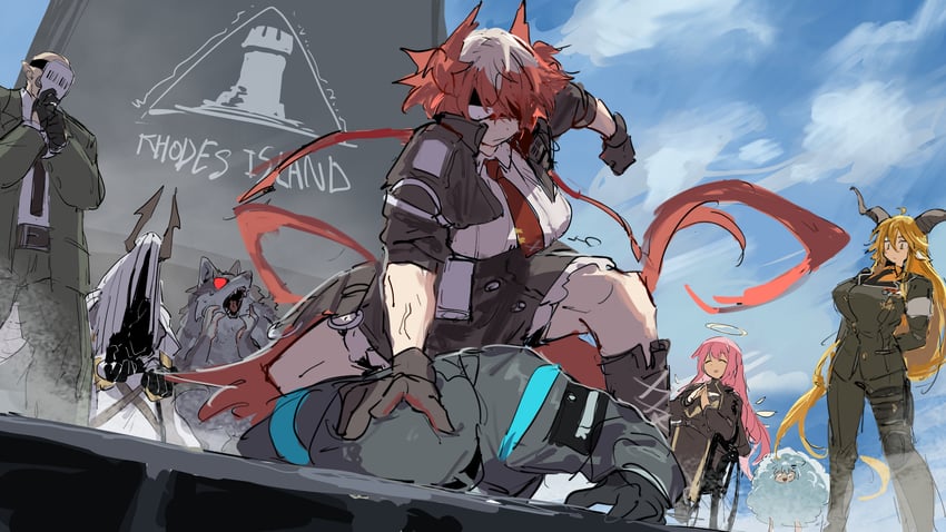 doctor, lappland, fiammetta, lemuen, degenbrecher, and 3 more (arknights) drawn by mutomorokoshi