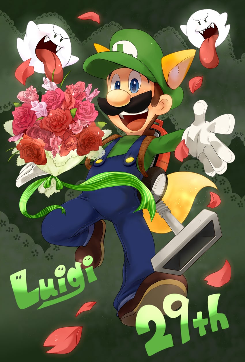 luigi and boo (mario and 1 more) drawn by kinashi