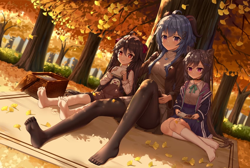 ganyu, hu tao, and keqing (genshin impact) drawn by skym_(kumei)