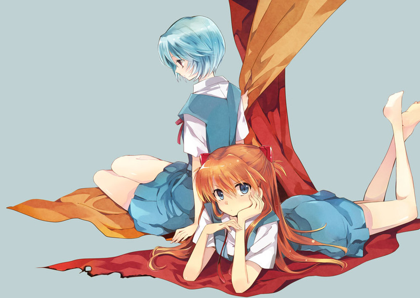 souryuu asuka langley and ayanami rei (neon genesis evangelion) drawn by hara_yui