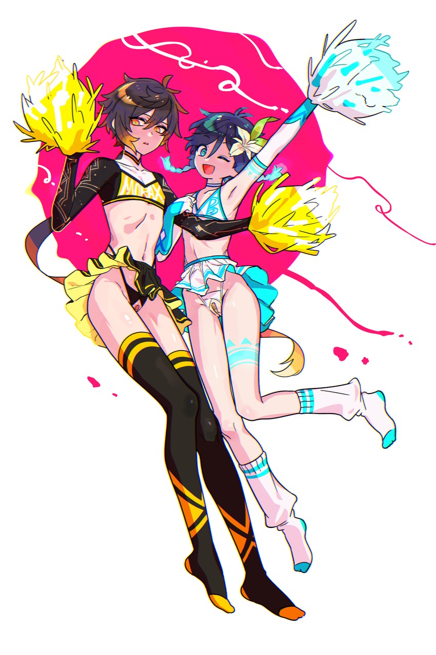 zhongli and venti (genshin impact) drawn by hwan_(mob_hwan)