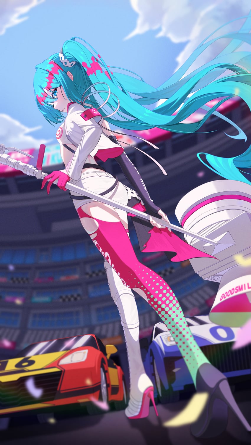 hatsune miku and racing miku (vocaloid and 1 more) drawn by ko_otori127