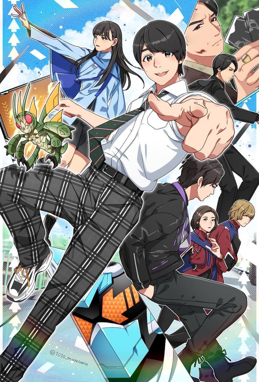 kamen rider gotchard, hopper 1, kudo rinne, ichinose houtarou, minato, and 5 more (kamen rider and 1 more) drawn by 1010_mumumu