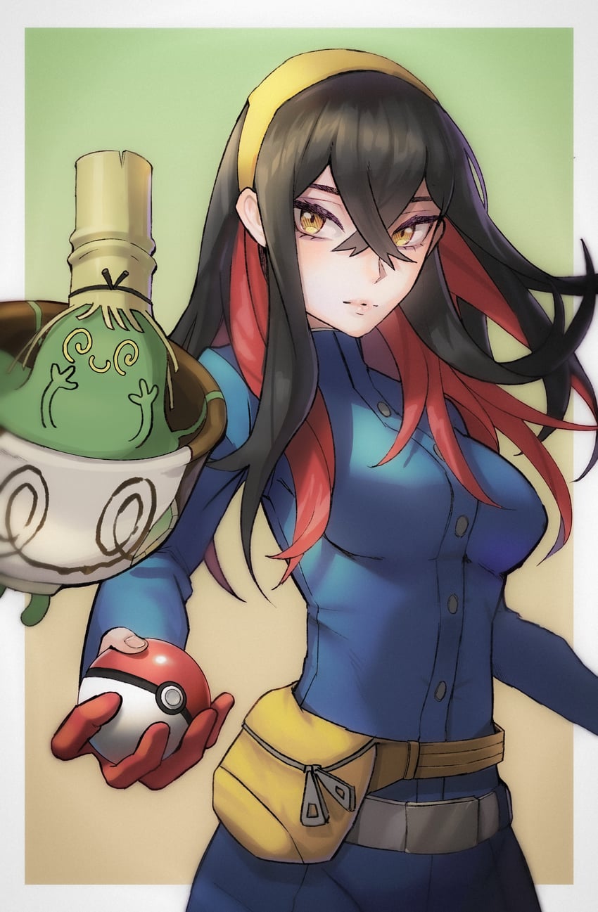 carmine and sinistcha (pokemon and 1 more) drawn by cometeau_poke