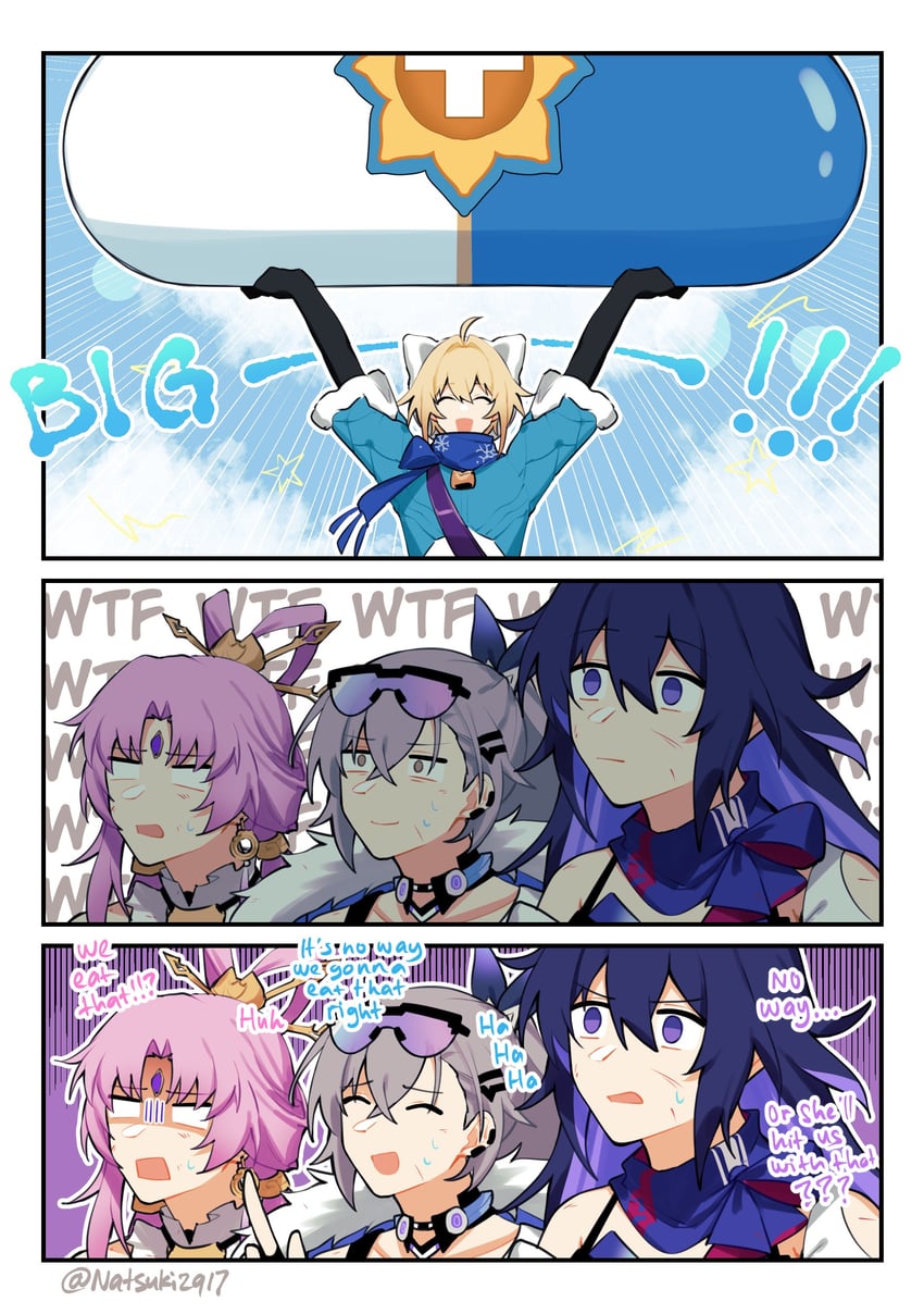 silver wolf, fu xuan, seele, and lynx landau (honkai and 1 more) drawn by natsuki_(2917)