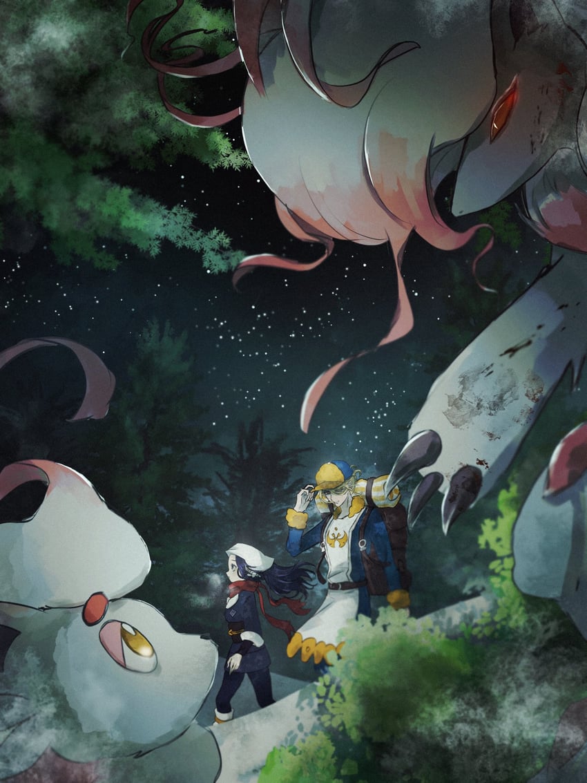 akari, volo, hisuian zorua, and hisuian zoroark (pokemon and 1 more) drawn by kari_nkori_n