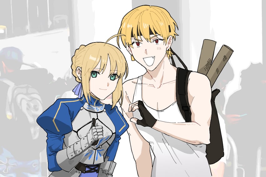 artoria pendragon, saber, and gilgamesh (fate and 2 more) drawn by durumi_(4ofo1nf43kuvxkl)