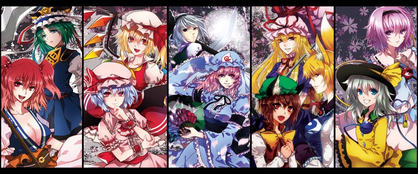 remilia scarlet, flandre scarlet, komeiji koishi, konpaku youmu, yakumo yukari, and 6 more (touhou) drawn by lutherum