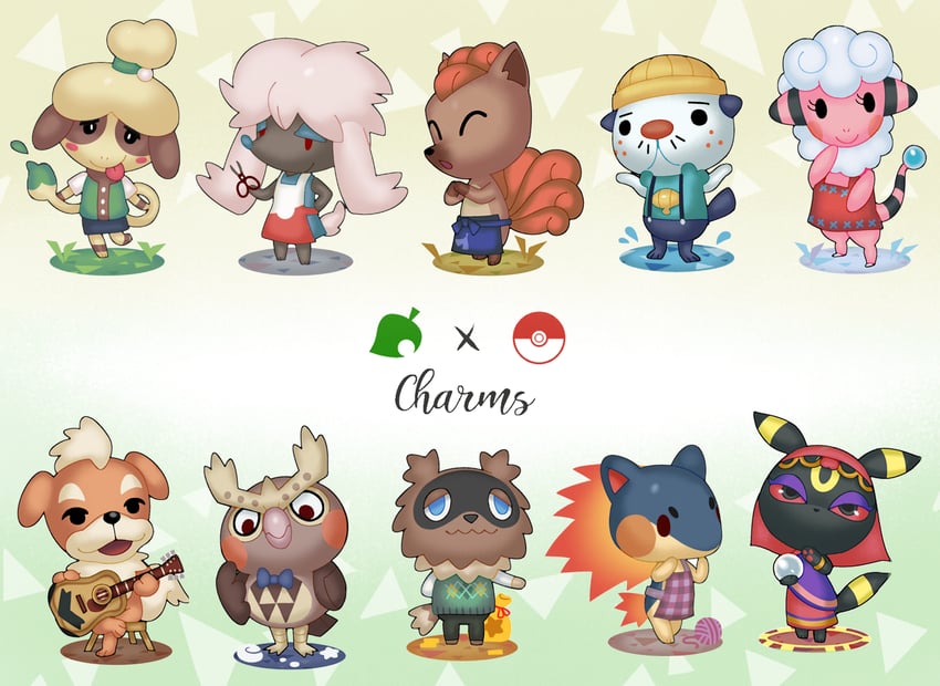 umbreon, oshawott, isabelle, vulpix, growlithe, and 15 more (pokemon and 1 more) drawn by pinkgermy