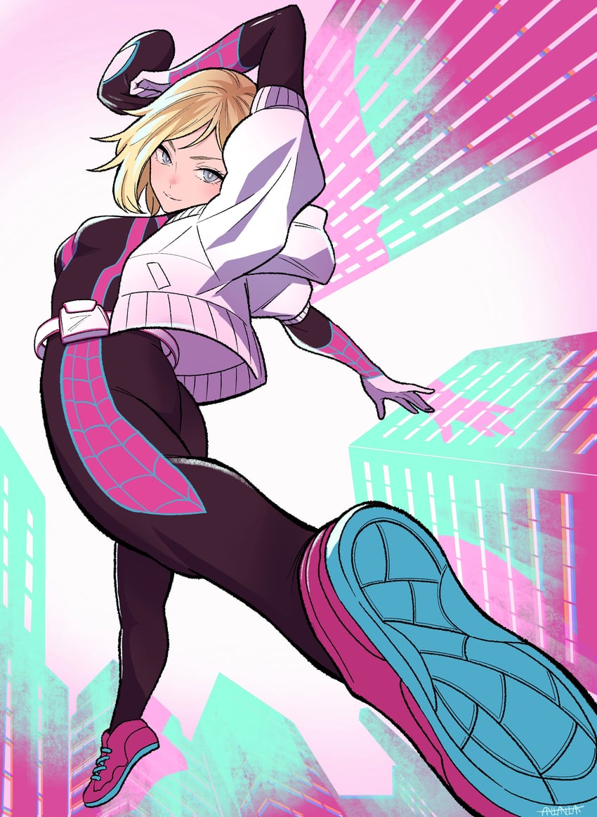 spider-gwen and gwen stacy (marvel and 1 more) drawn by sushi_pizza_rrr