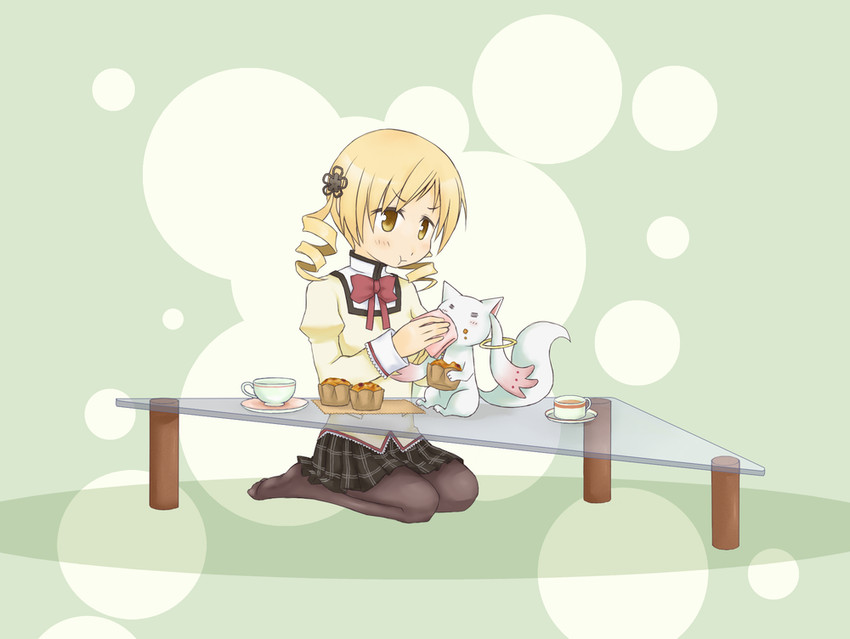 tomoe mami and kyubey (mahou shoujo madoka magica) drawn by tori_(torashimaneko)