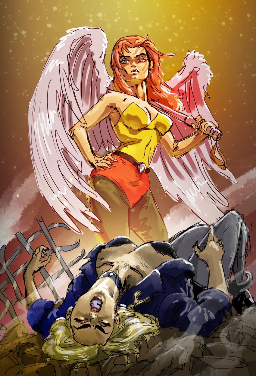 black canary and hawkgirl (dc comics and 3 more) drawn by juan_padrolo