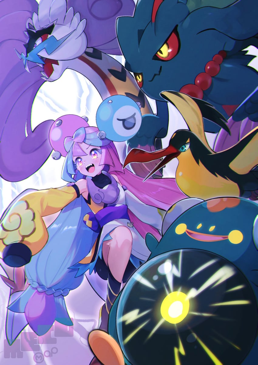 iono, bellibolt, flutter mane, raging bolt, and kilowattrel (pokemon and 1 more) drawn by abe_(kumayu)