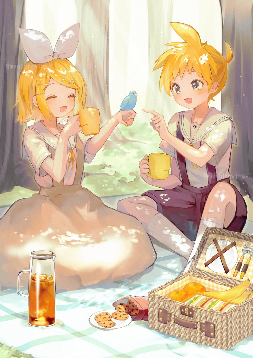 kagamine rin and kagamine len (vocaloid) drawn by mani_(manidrawings)