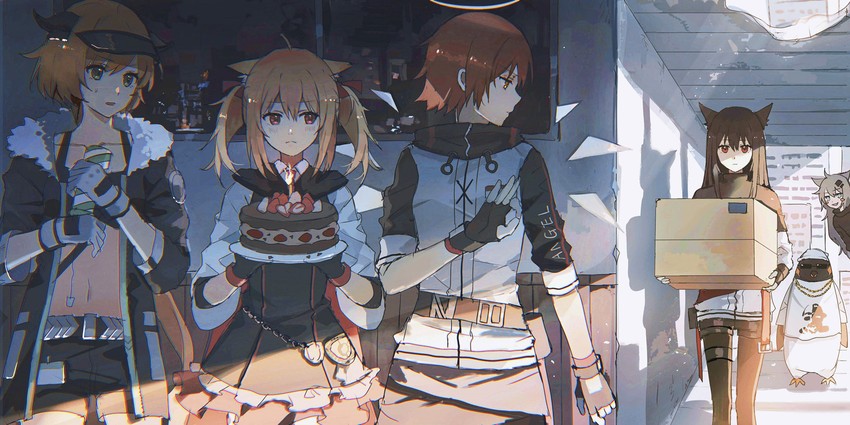 texas, lappland, exusiai, sora, croissant, and 1 more (arknights) drawn by lococo:p