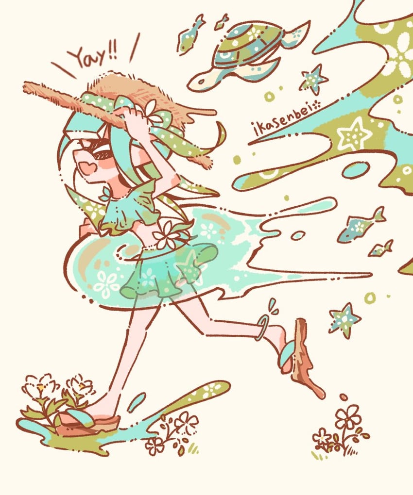 inkling player character and inkling girl (splatoon and 1 more) drawn by ikasenbei_414