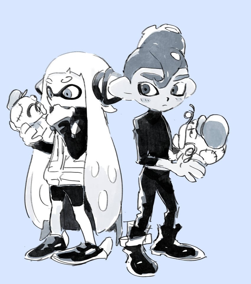 octoling player character, agent 8, octoling boy, agent 3, and zapfish (splatoon and 2 more) drawn by ajifryda