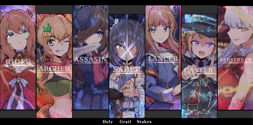 rice shower, gold ship, eishin flash, grass wonder, sweep tosho, and 2 more (fate and 1 more) drawn by momonosuke_(u-ma991028)