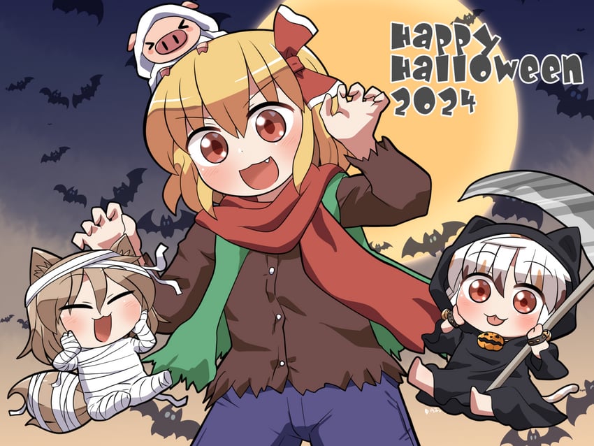 rumia, kudamaki tsukasa, goutokuji mike, death, and grim reaper (touhou) drawn by rokugou_daisuke