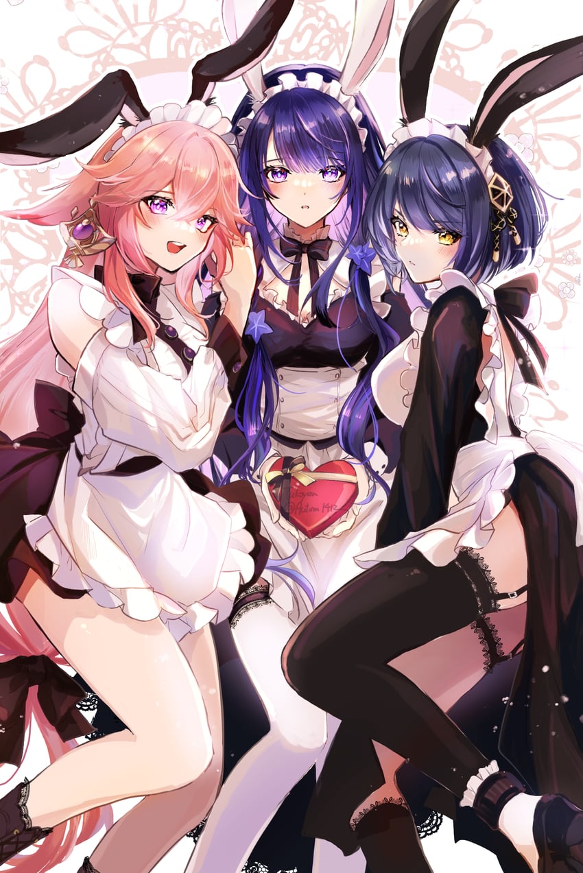 raiden shogun, yae miko, and kujou sara (genshin impact) drawn by takoyan_(g_autumn)
