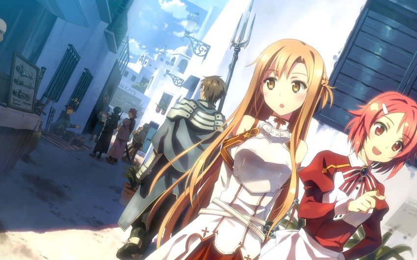 asuna, kirito, lisbeth, klein, and argo the rat (sword art online) drawn by yuuki_tatsuya