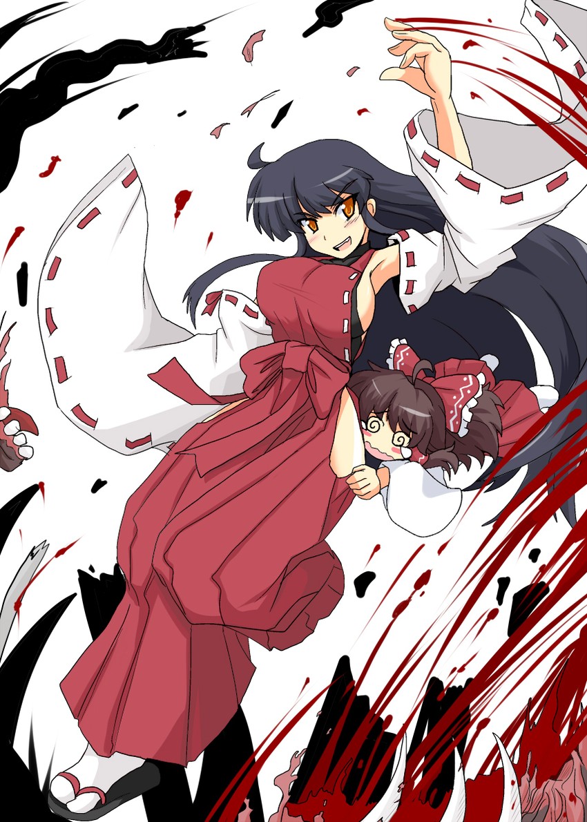 hakurei reimu and sendai hakurei no miko (original and 2 more) drawn by harukatron