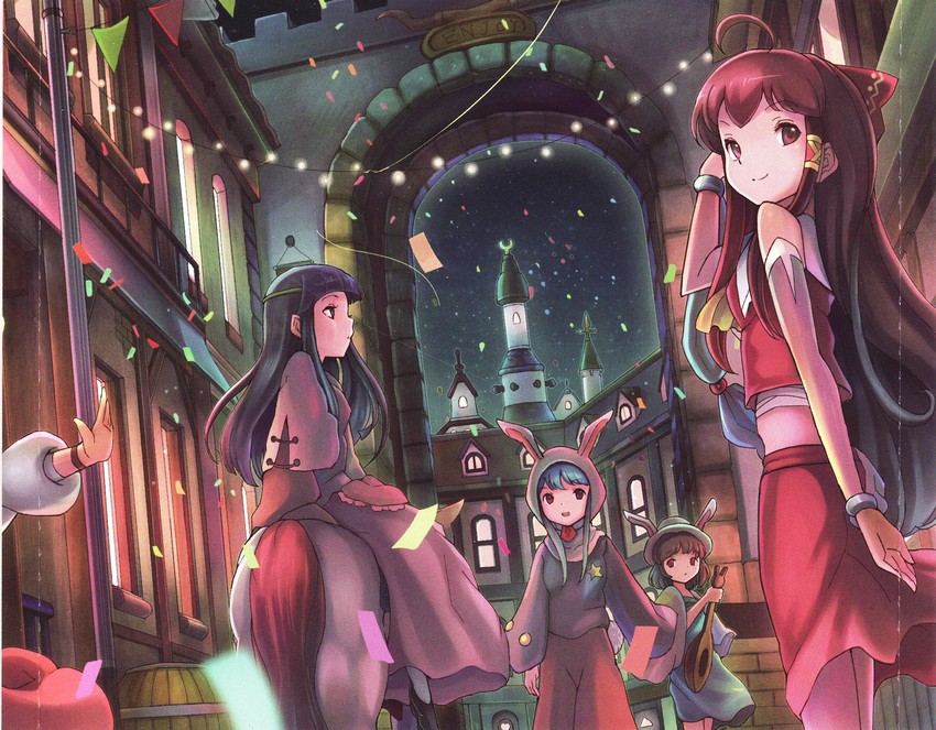 hakurei reimu, reisen udongein inaba, houraisan kaguya, and inaba tewi (touhou) drawn by sanntouhei