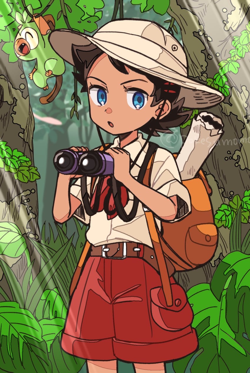 grookey, goh, and budding expeditioner (pokemon and 3 more) drawn by pokesumomo