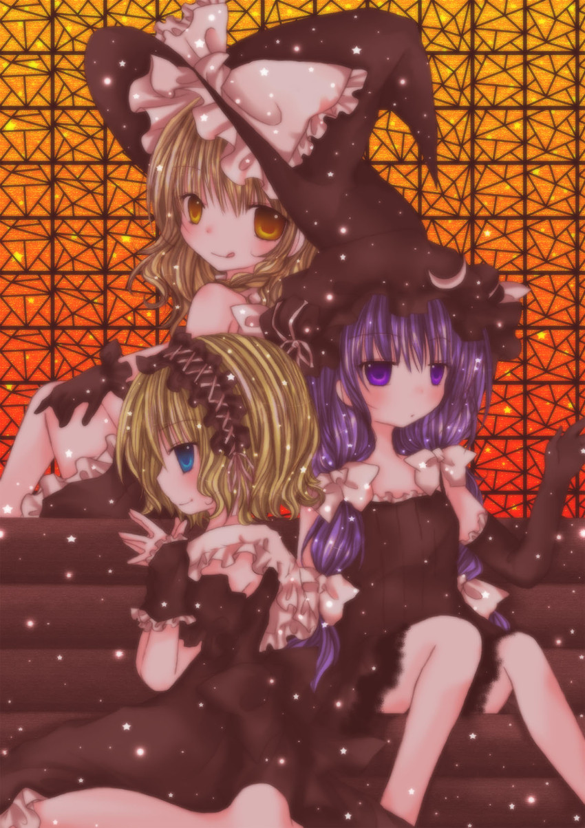kirisame marisa, alice margatroid, and patchouli knowledge (touhou) drawn by kasuga_sunao