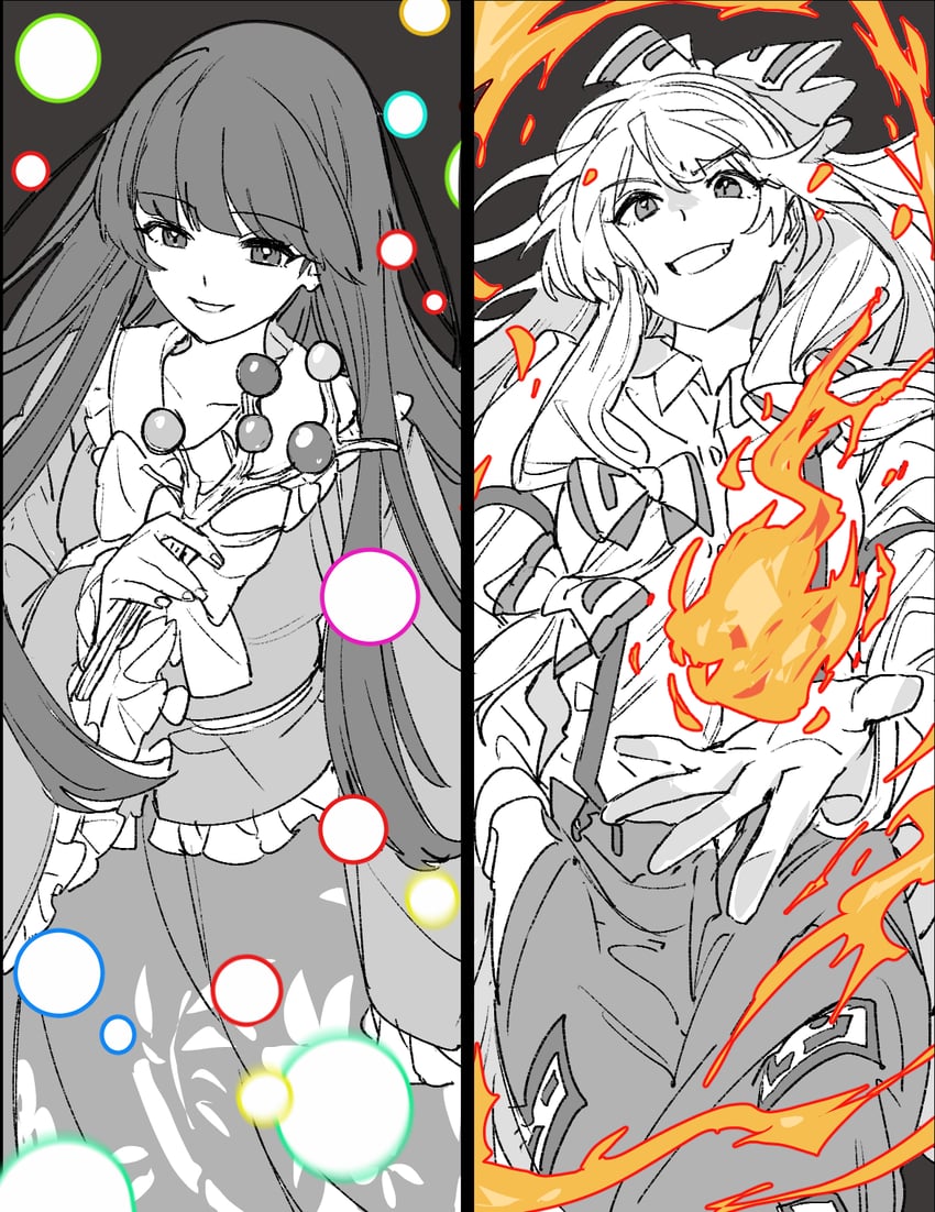 fujiwara no mokou and houraisan kaguya (touhou) drawn by mero_(starfish_jcs)