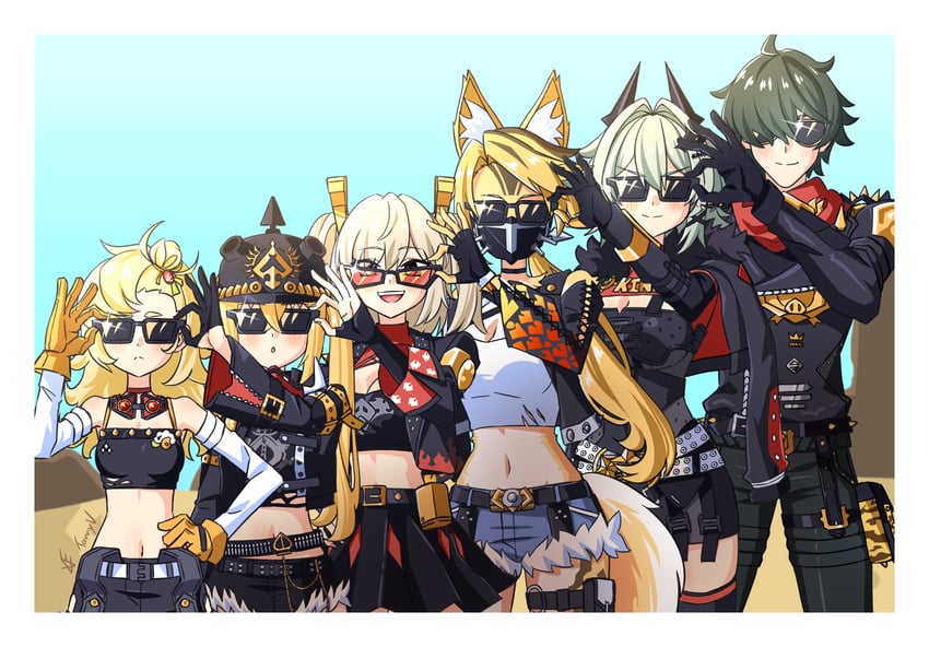 burnice white, luciana de montefio, caesar king, lighter, piper wheel, and 1 more (zenless zone zero) drawn by tanny_v