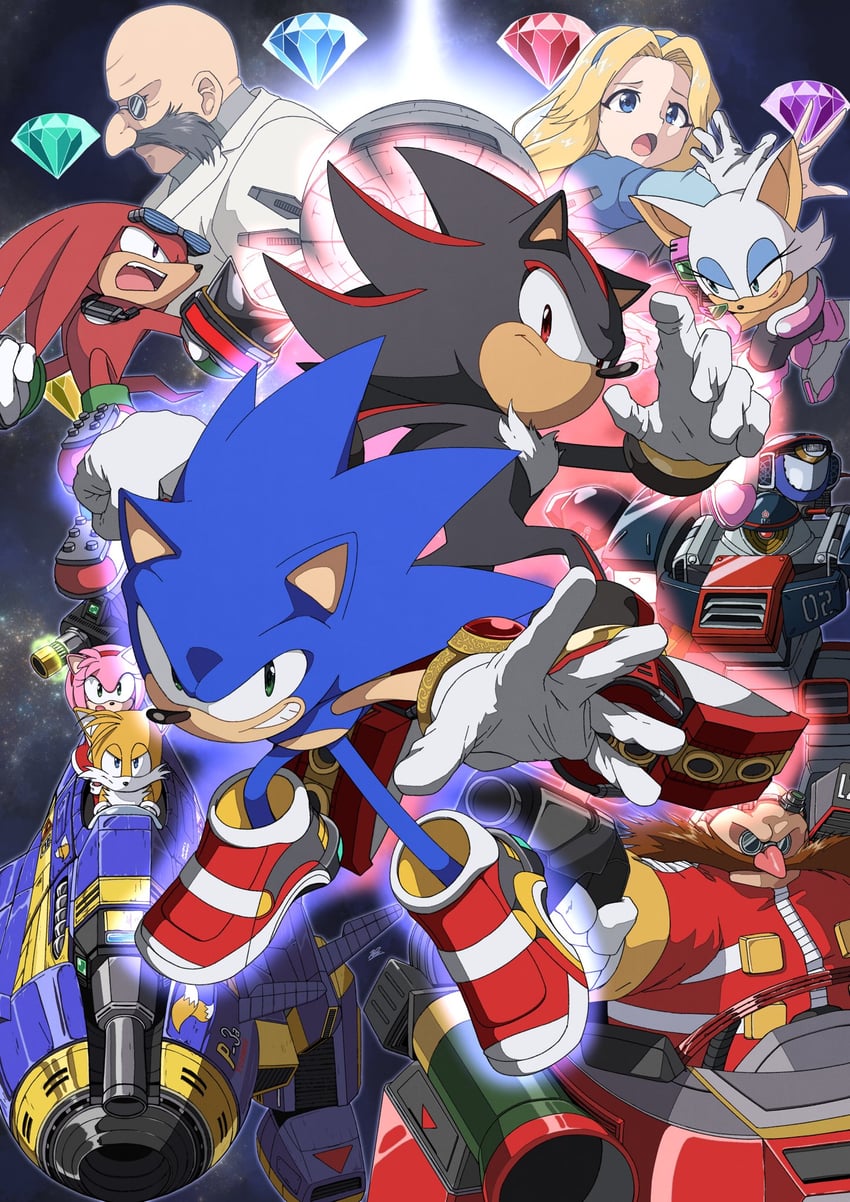 sonic the hedgehog, shadow the hedgehog, amy rose, rouge the bat, tails, and 6 more (sonic and 1 more) drawn by banel_springer