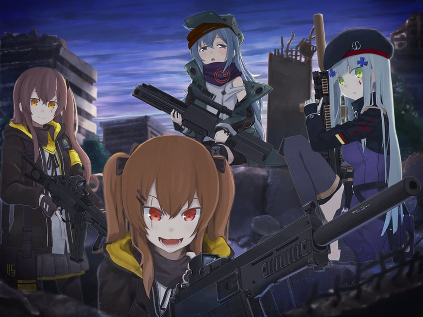 hk416, ump45, ump9, and g11 (girls' frontline) drawn by kamihikouki