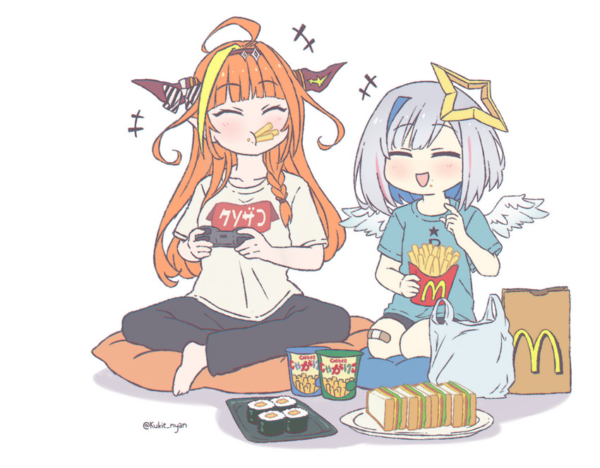 amane kanata and kiryu coco (hololive and 2 more) drawn by kukie-nyan