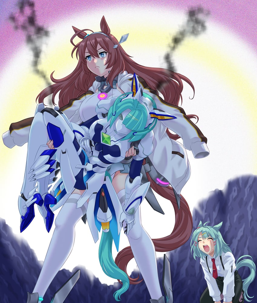 mihono bourbon, sugar lights, and mecha umamusume st-2 (umamusume and 2 more) drawn by umajiri_gyuunyuu