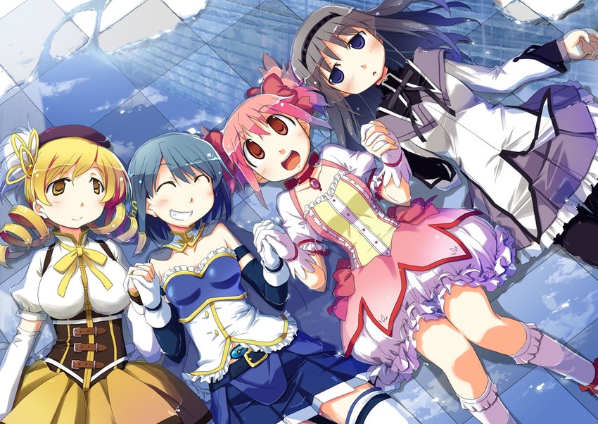 akemi homura, kaname madoka, miki sayaka, and tomoe mami (mahou shoujo madoka magica) drawn by nagumo_(nagumon)