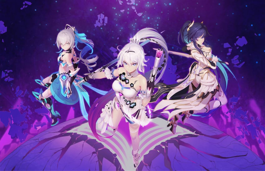 kiana kaslana, raiden mei, and bronya zaychik (honkai and 1 more) drawn by niao_fan