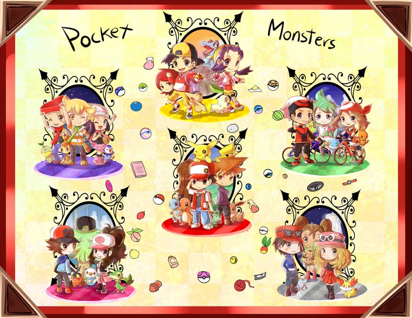pikachu, dawn, may, hilda, red, and 31 more (pokemon and 6 more) drawn by konna-nani