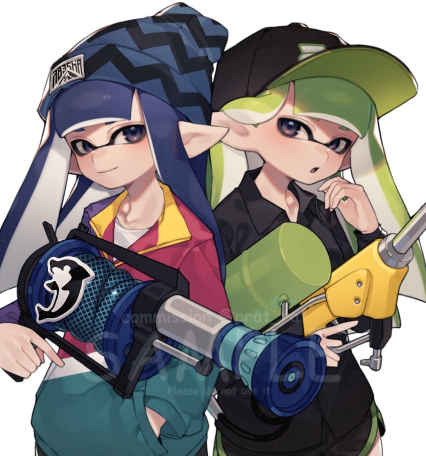 inkling player character and inkling girl (splatoon) drawn by prat_rat