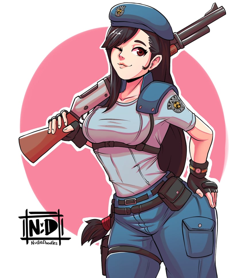 tifa lockhart and jill valentine (final fantasy and 2 more) drawn by nudiedoodles