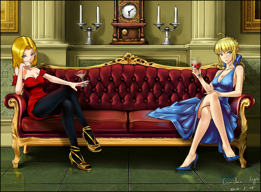 artoria pendragon, saber, and android 18 (fate and 3 more) drawn by make_days