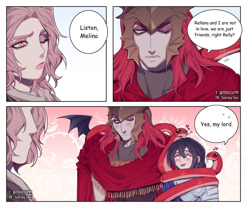 melina, messmer the impaler, and rellana twin moon knight (elden ring and 1 more) drawn by toxi_(toxiccat99)