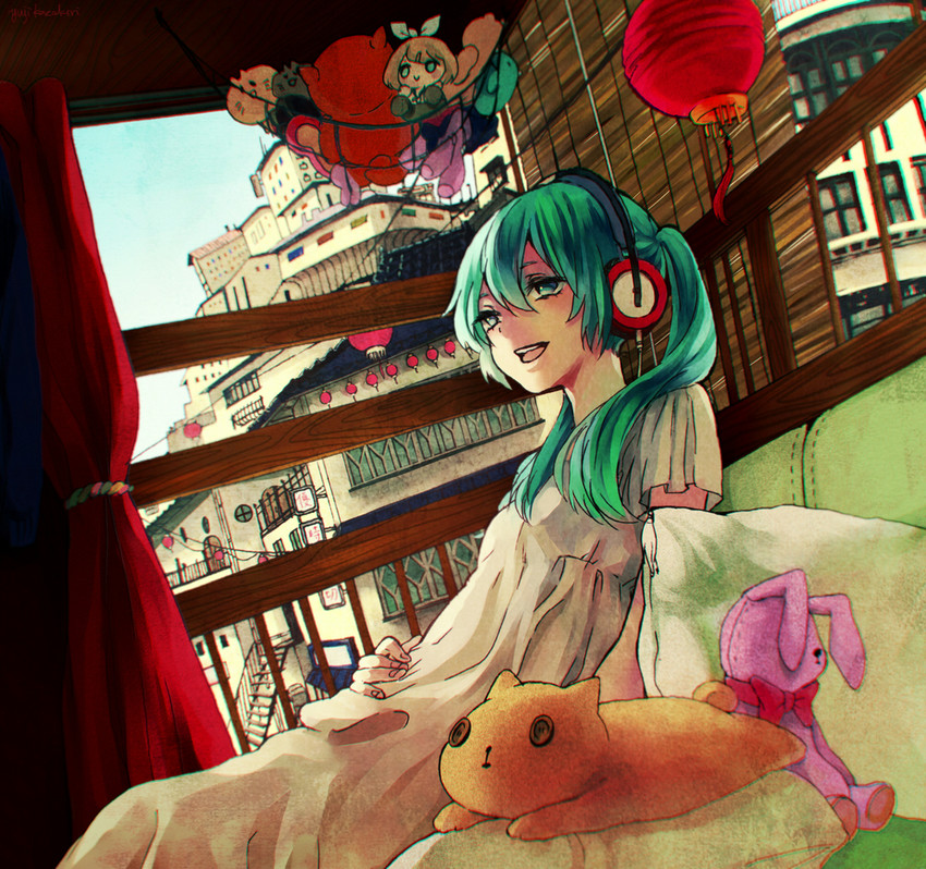 hatsune miku and kagamine rin (vocaloid) drawn by yuuji_(yujikazakiri)