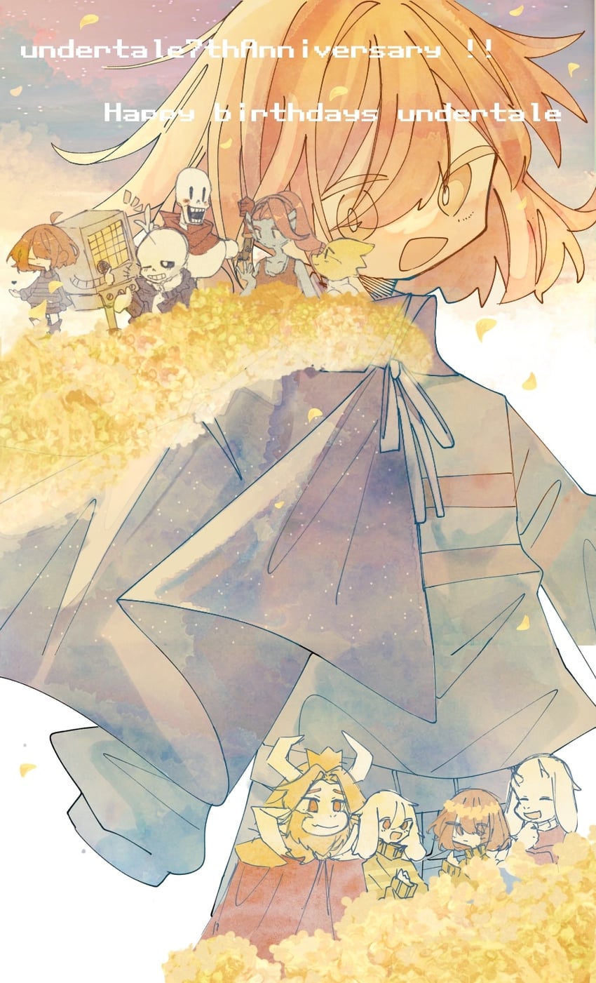 frisk, sans, undyne, papyrus, toriel, and 4 more (undertale) drawn by matu_(t_iyou8)